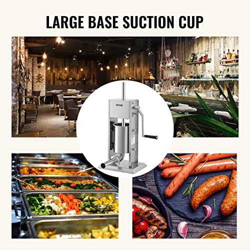 VEVOR Sausage Stuffer, Manual 7LB/3L Capacity, Two Speed 304 Stainless Steel Sausage Filling Machine with 4 Stuffing Tubes, Silver