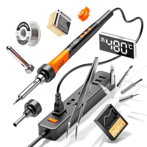 90W 110V LCD Soldering Iron, Soldering Iron Kit, 10-in-1 Soldering gun Tool, 5 Soldering Iron Tips, Solder Wire, Solder Paste, Adjustable Temperature Range 180-480°C
