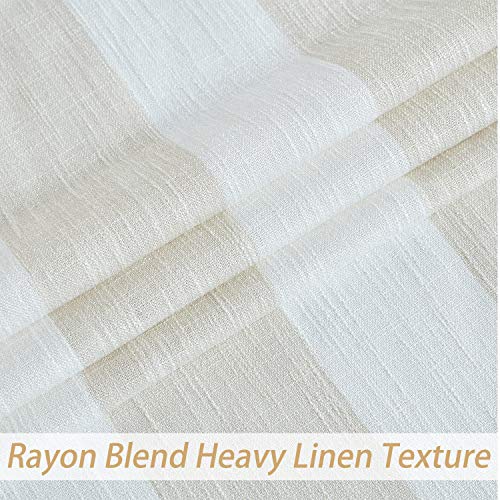 Central Park Beige White Stripe Farmhouse Curtains Semi-Sheer Rayon Blend Heavy Linen Texture Window Curtain Panel 6 Grommets Treatment for Living Room/Bedroom, Set of 2, 44" x 63" Each