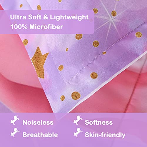 Oecpkd Cute Unicorn Comforter Sets Rainbow Soft Girls Comforter Sets 3pc Pink Flower Girl Unicorn Bedding Sets