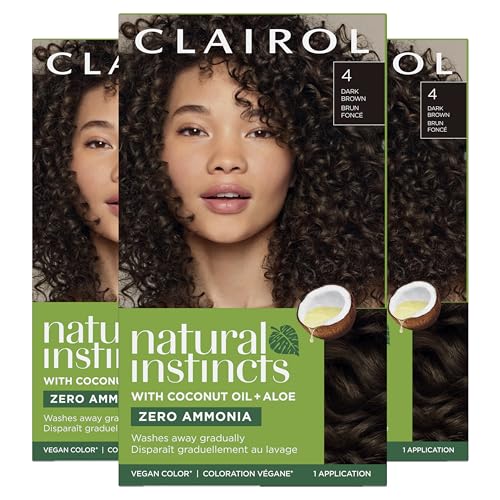 Clairol Natural Instincts Demi-Permanent Hair Dye, 4 Dark Brown Hair Color, Pack of 3