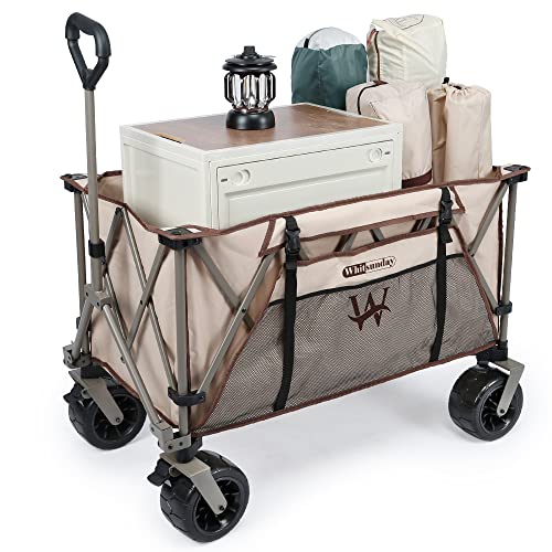 Whitsunday Beach Wagon Folding Collapsible Heavy Duty Wagon with All Terrian Wheel, Foldable Utility Camping Park Wagon Cart with Aluminum Tabletop for Beach
