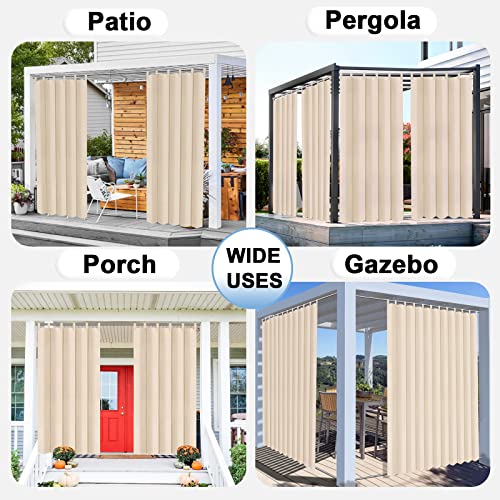 OutdoorLines Waterproof Outdoor Curtains for Patio - Windproof Tab Top Gazebo Curtain Panels - Privacy Sun Blocking Outside Curtain Set for Porch, Pergola and Cabana 110 x 96 inch, White, 2 Panels