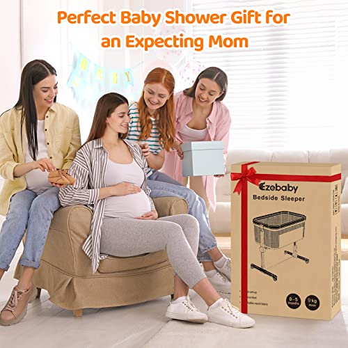 Ezebaby Baby Bassinet, Bedside Bassinet for Baby, Portable Baby Bassinets Bedside Sleeper for Newborn Baby Infants with Adjustable 7 Heights and All Mesh Sides, Mattress & Sheet Included