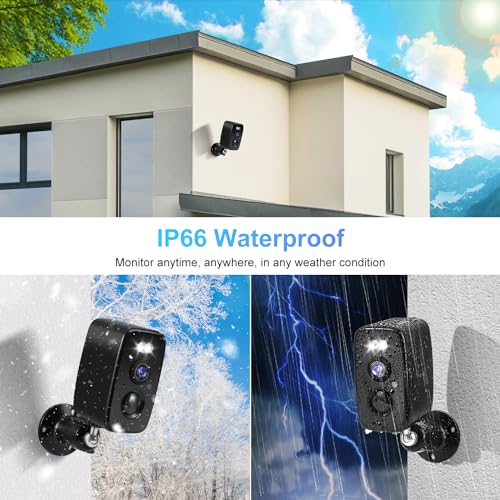 Security Cameras Wireless Outdoor, 2K 3MP Battery Powered Outdoor Camera Wireless WiFi Color Night Vision Motion Detection Surveillance Home Siren Alarm 2-Way Talk IP66 Waterproof Cloud/SD Storage