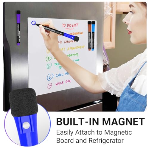 Magnetic Dry Erase Markers Fine Point Tip, 12 Colors White Board Marker with Eraser Cap, Low Odor Whiteboard Thin for Kids Teachers Office School Supplies