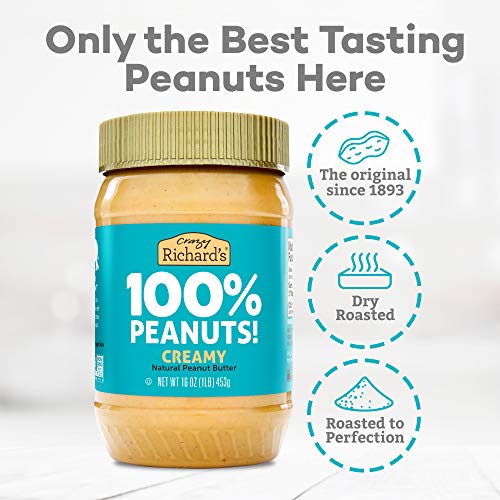 Crazy Richard's 100% All-Natural Creamy Peanut Butter, No Added Sugar Peanut Butter Non-GMO, Vegan (16 Ounce (Pack of 1))