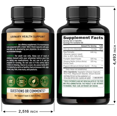 Saw Palmetto for Men 640mg - Pumpkin Seed | Nettle | Zinc & Pygeum - Prostate Health & Urinary Supplement - DHT Blocking & Hair Support - 45% Fatty Acids, Clinical Strength - Made in USA, 120 Capsules