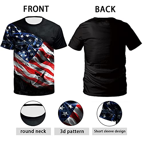 Men's American Flag USA Flag Patriotic 4th of July America T-Shirt Round Neck Tees US Eagle Short Sleeve