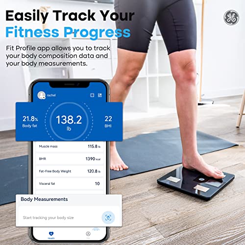 GE Smart Scale for Body Weight and Fat Percentage with All-in-one LCD Display, Digital Bathroom Weight Scales Bluetooth Body Fat Scale Body Composition Analyzer, Accurate Weighing Scale, 396 lbs