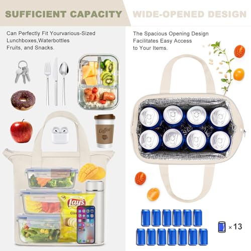 KUBYA Lunch Box for Women, Lunch Bag for Women Men Adult Simple Lunchbox Reusable Lunchbag Insulated Lunch Boxes Large Capacity Cute Lunch Tote Bag, with Food Storage Bags for Work, Office or Picnic