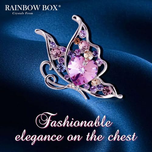 RAINBOW BOX Butterfly Brooch,Purple Crystal with Rhinestone Women's Brooches & Pins