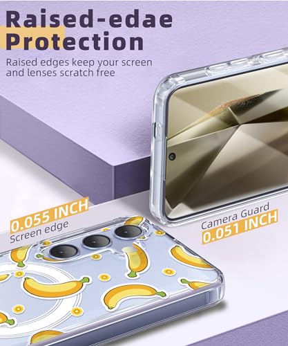 DNTMZIN for Galaxy S24 Case with Slim,Magnetic,Transparent Crystal Clear Slim Hard PC Shockproof Anti-Scratch Full Protective Cover for Samsung Galaxy S24 5G 012-Bananas 07