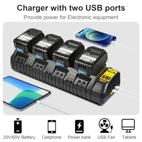 Lomrige DCB104 Battery Charger Station Replacement for Dewalt Battery Charger, Simultaneous Charging for 12V and 20V Max Battery, Compatible with DCB124 DCB126 DCB200 DCB205 DCB206 Black