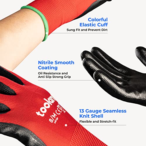 toolant Work Gloves for Men-12 Pairs, Nitrile Coated Work Gloves with Grip, Touch Screen Gloves for Warehouse, Mechanic, Construction, Gardening, Woodworking, Oil Resistant Gloves (Black, Small)