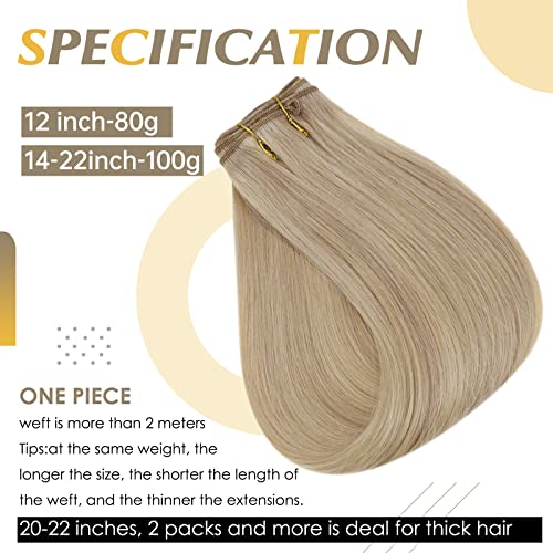 Full Shine Weft Hair Extensions Human Hair Balayage Blonde Straight Sew in Hair Extensions Brown Ombre Blonde And Brown Extensions Invisible Silky Brazilian Hair Extensions 14 Inch 100 Grams