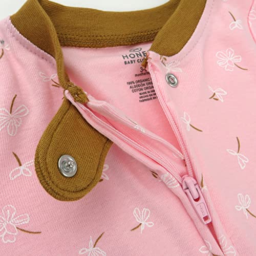 HonestBaby Footed Sleep & Play Pajamas Organic Cotton for Infant Baby Girls, Flower Power