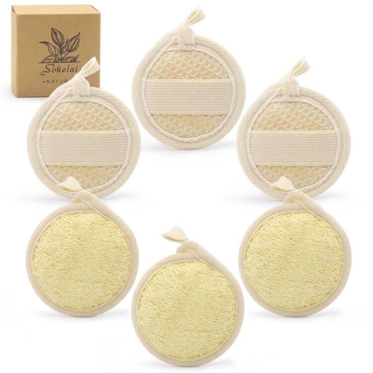 Exfoliating Loofah Sponge Pads Face loofa Brush 6 Pack 3.15 inches Made of 100% Natural Luffa Body and Facial Scrub Pad Personal Care Close Skin for Men and Women for Bath Spa and Shower