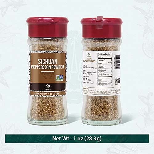 Soeos Sichuan Peppercorn Powder 1oz (28.3g), Non-GMO Verified, Szechuan Peppercorn Powder, Ground Sichuan Green Peppercorns, Green Sichuan Peppercorn Powder, Mapo Tofu Essential Ingredient
