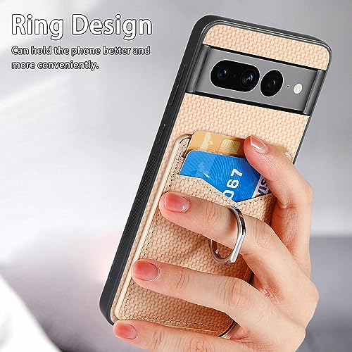 Phone Case for Google Pixel 7 Pro 5G Wallet Cover with Tempered Glass Screen Protector Slim Ring Stand Credit Card Holder Magnetic Cell Accessories Pixel7Pro Pixel7 XL Seven 7Pro 6.7 Women Men Beige