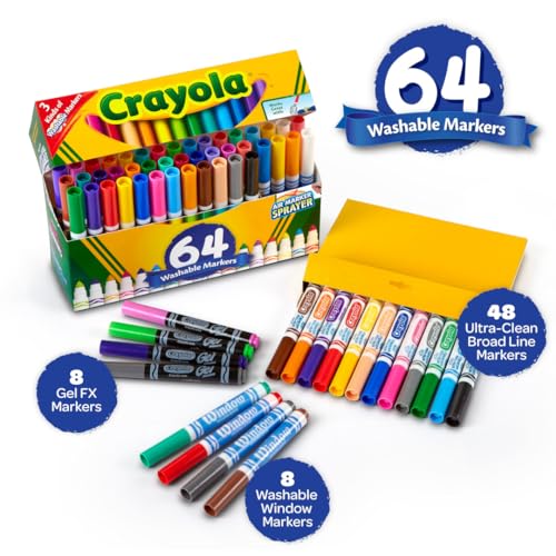 Crayola Washable Marker Set, 48 Broad Line Markers for Kids, 8 Gel Markers, 8 Window Markers, Gifts for Boys & Girls, Ages 3+