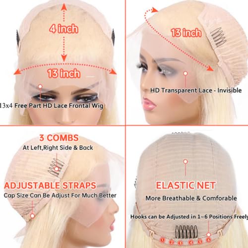 Alielaine 613 13x6 Lace Front Wig Human Hair Transparent Lace Body Wave Blonde Lace Front Wigs Human Hair 613 HD Lace Frontal Wig Blonde Wig (36 Inch, 613 13x6 Body Wave Wigs)
