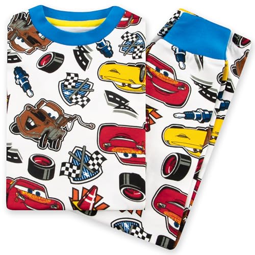Disney Cars Pajamas | Long Sleeve Boys' Pajama Sets | Lightning McQueen Pajamas | White 2T