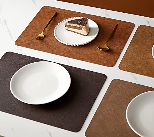 RENMTURE Faux Leather Placemats Set of 4, with 4 Cup mats, Washable Place mats, Table mats for Kitchen Dining Restaurant Coffee Shop Choco Brown, Oval