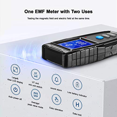 ERICKHILL EMF Meter, Rechargeable Digital Electromagnetic Field Radiation Detector Hand-held Digital LCD EMF Detector, Great Tester for Home EMF Inspections, Office, Outdoor and Ghost Hunting(Blue)