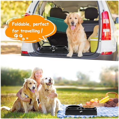 Elevated Dog Bowls 2-in-1 Slow Feeder Dog Food Bowls for Small Medium Dogs 3 Height Adjustable Raised Dog Bowl Stand Non-Slip Dog Feeder Adjusts to 2.75", 6", 7.5", Black