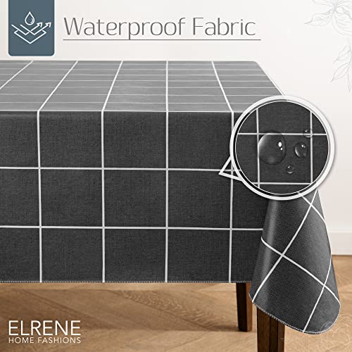 Elrene Home Fashions Windowpane Plaid Water- and Stain-Resistant Vinyl Tablecloth with Flannel Backing, 52 Inches X 52 Inches, Square, Black