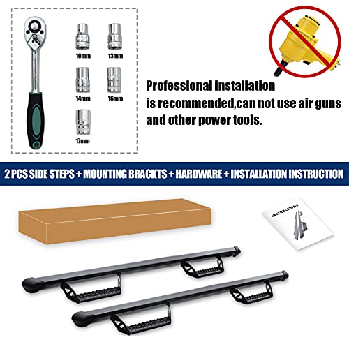 OTHOWE Drop Down Running Boards Compatible with 2007-2021 Tundra Crew Max Cab,Black Powder Coated,3 Inch,Hoop Style,Off Road Exterior Accessories 2 Pieces