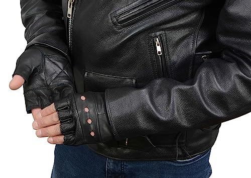 Milwaukee Leather SH216 Men's Black Leather Gel Padded Palm Fingerless Motorcycle Hand Gloves W/Breathable ‘Open Knuckle’ - X-Small