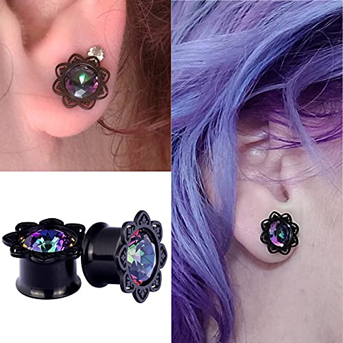 Qmcandy 2pcs 0g-1" Stainless Steel Lotus Edge Crystal Ear Gauges Piercing 00g