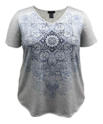 LEEBE Women's Short Sleeve Print Top II (Small-5X) (1X, Paris)