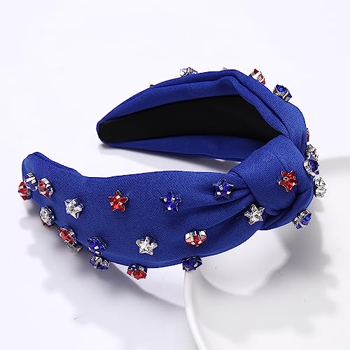 ARATLENCH 4 th of July Headband for Women American Flag Knottted Headband Red White Blue Crystal Star Patriotic Party Favor