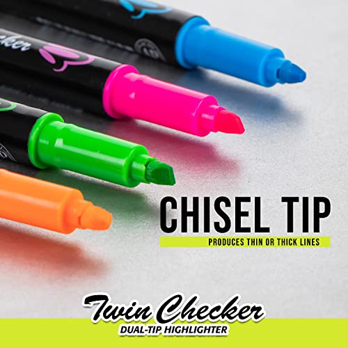 Pentel Twin Checker Dual-tip Highlighter, Chisel Tip, Yellow/Blue Ink, Pack of 12 (SLW8-GS)