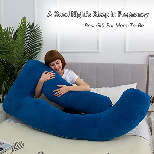 AMCATON 60 Inch Pregnancy Pillows for Sleeping, Extra Large U Shaped Body Pillow, Pregnancy Pillow, Maternity Pillow for Pregnant Women with Velour Cover (Blue)