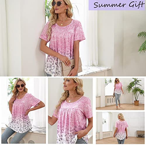 Womens Summer Plus Size Tops Blouses Short Sleeve Shirts Lace Pleated Tunic Tops XXL