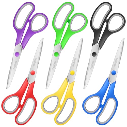 Scissors Bulk of 6-Pack, Taotree 8" Scissors All Purpose Comfort Grip Sharp Scissors for Office School Supplies, Classroom Student Teacher Craft Sewing Fabric Scissor, Paper Cutter, Right/Left Handed