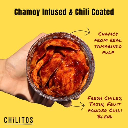 Chilitos Sweet, Sour & Spicy Chamoy Candy - Mexican Gummy Candy & Chamoy Gushers for All Ages, Authentic Dulces Mexicanos Enchilados as Seen on TikTok! (6 oz Bag, Chamoy Dried Mango)