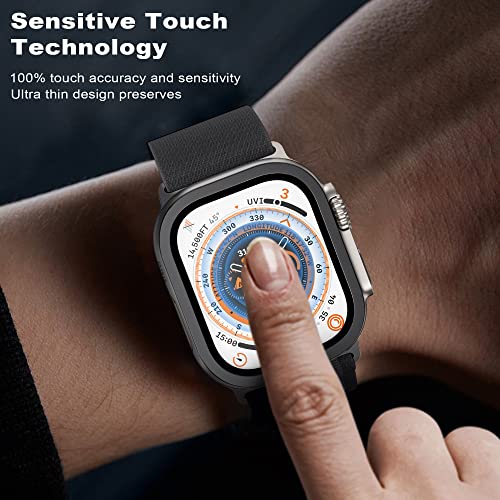 WSKEN for Apple Watch Ultra 2/Ultra Screen Protector 49mm,9H Tempered Glass + Titanium Alloy Frame, [Keep Original] [Touch Sensitive] Lightweight Protective Glass Film for iwatch Ultra 2 Pack,Black