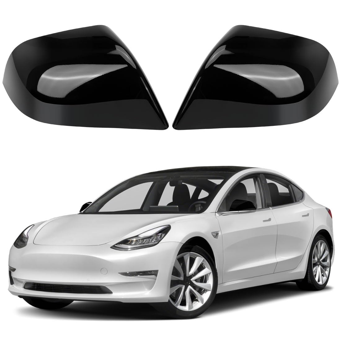 2 Pcs Replacement Glossy Black Shells Mirror Covers Compatible with 2017 2018 2019 2020 2021 2022 2023 Tesla Model 3