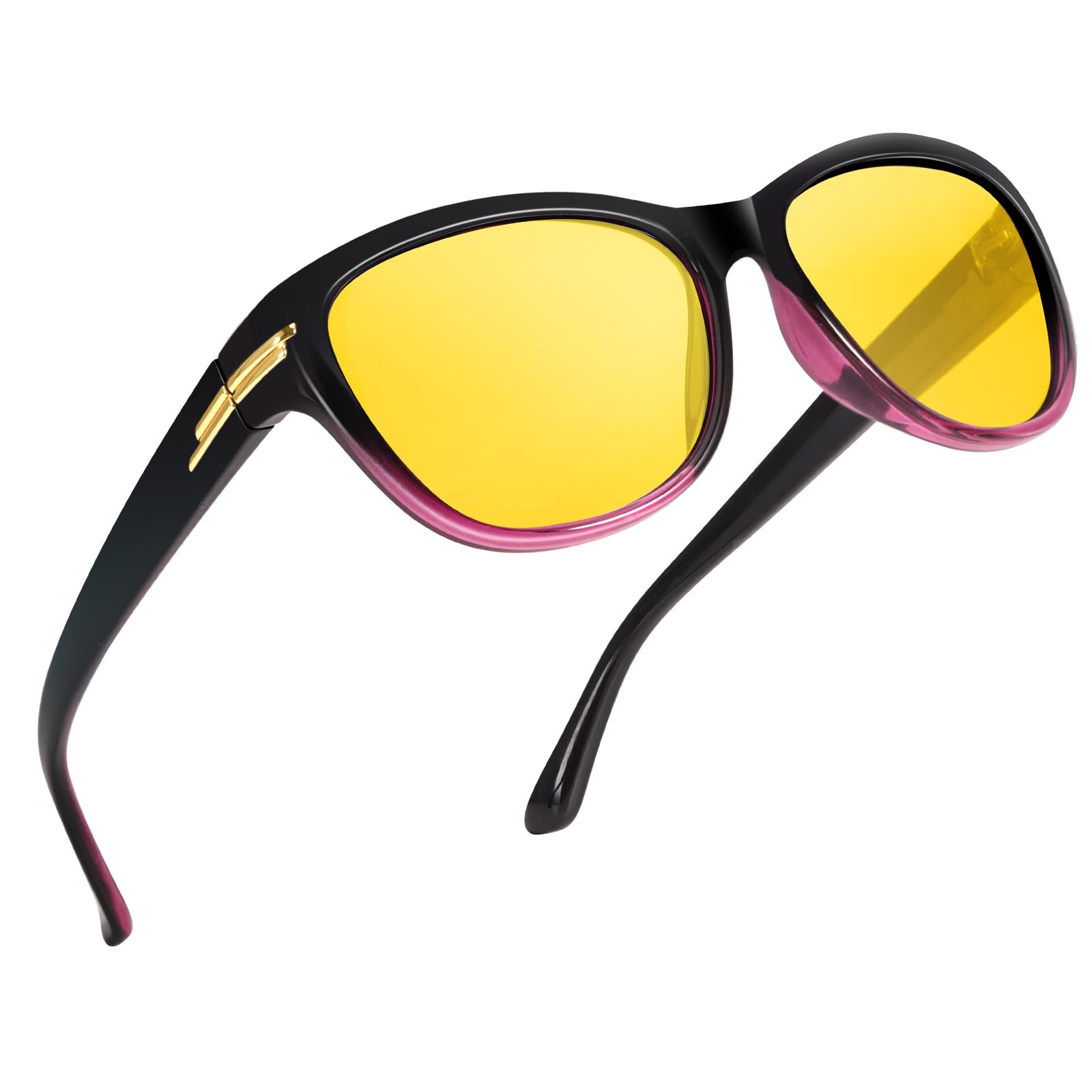 TJUTR Women’s Night Vision Driving Glasses, Polarized Yellow Tint Anti Glare & Enhanced Vision Eyewear for Nighttime Driving