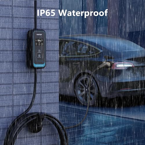 mustop EV Charger Level 1 (NEMA 5-15 /15A /110V / 25ft),EVSE Adjustable Currents 6A-16A,IP65 Waterproof Home EV Charging Station, with LCD Screen and Timing Delay for All J1772 EVs