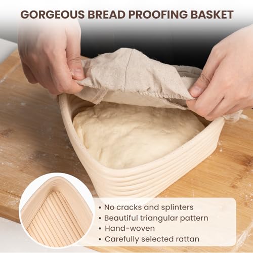 Banneton Bread Proofing Basket Set of 2, Triangle Sourdough Bread Baking Supplies, Banneton Basket Proofing Baskets for Sourdough Bread Baking