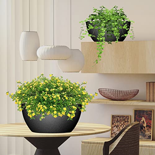 WOUSIWER 13 inch 2Pack Large Hanging Planters for Outdoor Indoor Plants with Drainage Holes and Chain, Round Hanging Flower Pots for Garden Home Porch Decor, Black