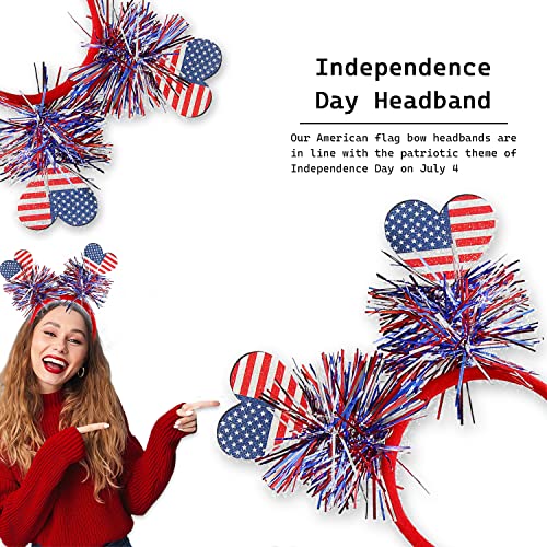 HIFANMM 4th of July Headband Independence Day Hair Accessories Patriotic Party Hair Supplies American Flag Love Heart Design Blue Red Ribbon Hair Decoration Cute Hair Hoop for Women Girls Kids 1 Pcs