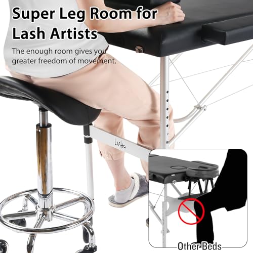 Masajeo Lash Bed for Lash Extensions Portable Lash Bed Massage Table with Eyelash Pillow Esthetician Bed Salon Table Spa Table Spa Bed Height Adjustable Waterproof Aluminum Frame (Black)