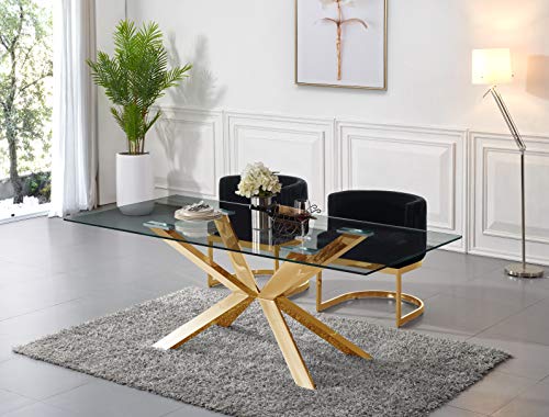 Meridian Furniture Gianna Collection Modern | Contemporary Velvet Upholstered Dining Chair with Polished Gold Metal Frame, 24" W x 22" D x 29.5" H, Black